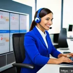카드사별 고객센터 번호 - A detailed, realistic scene of a Spanish-speaking customer service center focused on banking support...