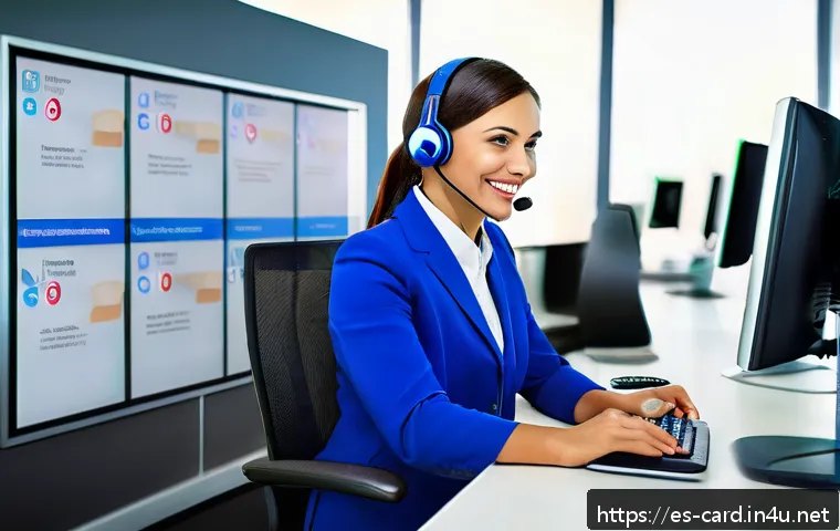 카드사별 고객센터 번호 - A detailed, realistic scene of a Spanish-speaking customer service center focused on banking support...